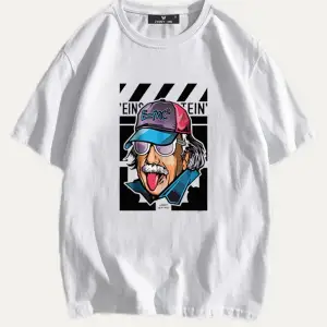 Unisex Beyaz Einstein Baskılı Oversize Tişört