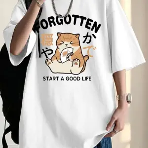 Unisex Beyaz Forgotten Oversize Bisiklet Yakak Tshirt