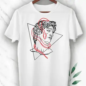 Unisex Beyaz Heykel Baskılı Tişört