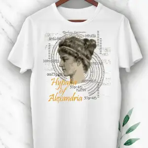 Unısex Beyaz Kadın Mitoloji Filozof Hypatia Baskılı Tişört