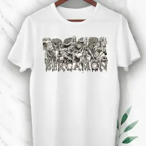 Unısex Beyaz Mitoloji Antik Kent Bergamon Baskılı T-Shirt