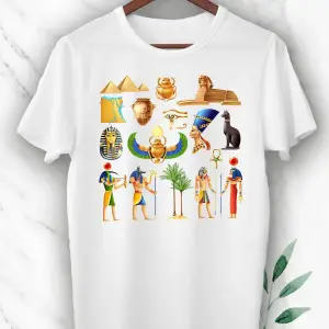 Unısex Beyaz Mitoloji Antik Mısır Baskılı Tişört