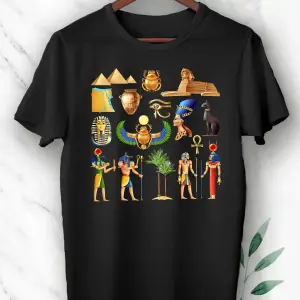 Unısex Beyaz Mitoloji Antik Mısır Baskılı Tişört