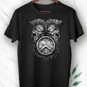 Unisex Beyaz Mitoloji Gladyatör Miğfer Baskılı Tişört