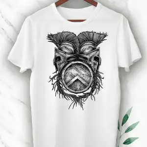 Unisex Beyaz Mitoloji Gladyatör Miğfer Baskılı Tişört