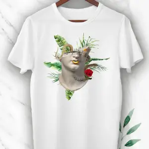 Unisex Beyaz Mitoloji Heykel Baskılı Tişört