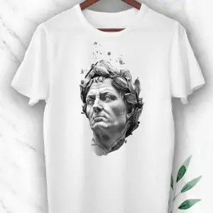 Unısex Beyaz Mitoloji Sezar Heykel Baskılı Tişört