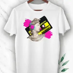 Unısex Beyaz Mitoloji Trend Heykel Baskılı Tişört