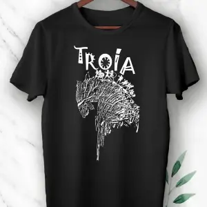 Unısex Beyaz Mitoloji Truva Atı Baskılı T-Shirt