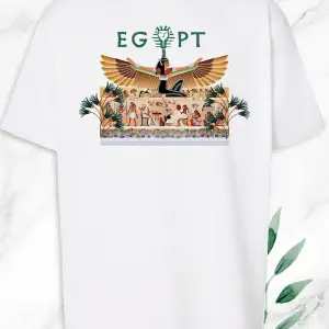 Unisex Beyaz Oversize Antik Mısır Egypt Firavun Baskılı Tişört