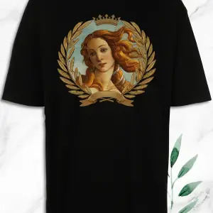 Unisex Beyaz Oversize Mitoloji Güzellik Tanrıçası Venüs Heykel Baskılı Tişört