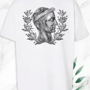 Unisex Beyaz Oversize Mitoloji Jül Sezar Heykel Baskılı Tişört