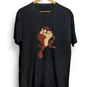 Unisex Beyaz Oversize Tazmanya Canavarı Baskılı T-shirt