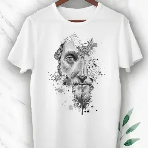 Unısex Beyaz Roma Imparatoru Filozof Marcus Aurelius Baskılı Tişört