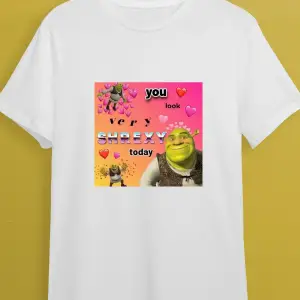 Unisex Beyaz Shrek Baskılı %100 Pamuk T-shirt