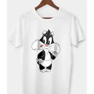 Unisex Beyaz Sylvester Baskılı T-shirt