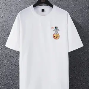 Unisex Beyaz The Galaxy Gezegen Baskılı Oversize Bisiklet Yaka Tshirt