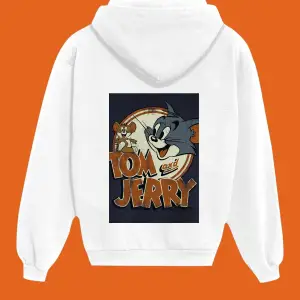 Unisex Beyaz Tom And Jerry Sırt Baskılı Sweatshirt