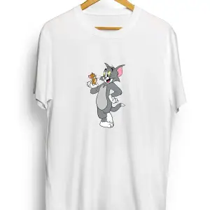 Unisex Beyaz Tom& Jerry Baskılı Oversize T-shirt