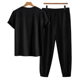 Unisex Bisiklet Yaka Slogan Baskılı Siyah Tişört Ve Siyah Eşofman Altı 2li Set A