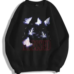 Unisex Blessed Bisiklet Yaka Sweatshirt Siyah