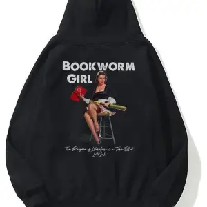 Unisex Bookworm Girl Sweatshirt Hoodie Siyah