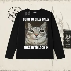 Unisex Born to Dilly Dally Biskilet Yaka  Long Sleeve Beyaz