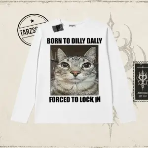 Unisex Born to Dilly Dally Biskilet Yaka  Long Sleeve Beyaz