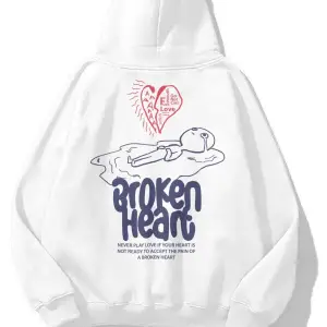 Unisex Broken Heart Sweatshirt Hoodie Beyaz