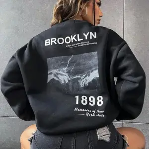 Unisex Brooklyn Baskılı Bisiklet Yaka Sweatshirt Beyaz