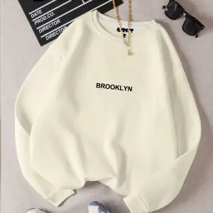 Unisex Brooklyn Baskılı Bisiklet Yaka Sweatshirt Beyaz
