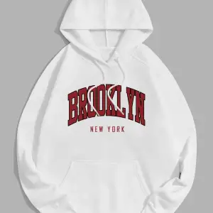 Unisex Brooklyn Baskılı Kapüşonlu Sweatshirt Beyaz