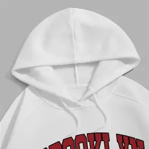 Unisex Brooklyn Baskılı Kapüşonlu Sweatshirt Beyaz