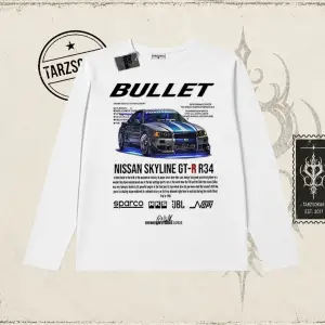 Unisex Bullet Fast and Furios v2 Biskilet Yaka  Long Sleeve Beyaz