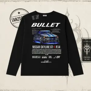 Unisex Bullet Fast and Furios v2 Biskilet Yaka  Long Sleeve Beyaz