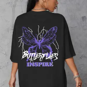 Unisex Butterfly & Letter Graphic Tasarım T-shirt
