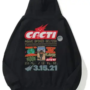 Unisex Cacti Sweatshirt Hoodie Siyah