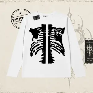Unisex Cage Y2k Biskilet Yaka  Long Sleeve Beyaz