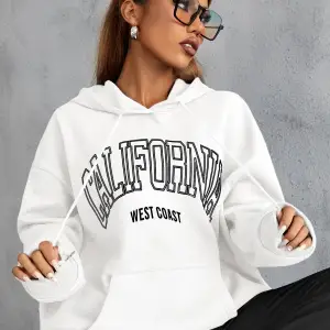 Unisex Calıfornia Baskılı Kapüşonlu Sweatshirt Beyaz
