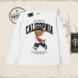 Unisex California Bear Biskilet Yaka  Long Sleeve Beyaz