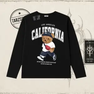 Unisex California Bear Biskilet Yaka  Long Sleeve Beyaz
