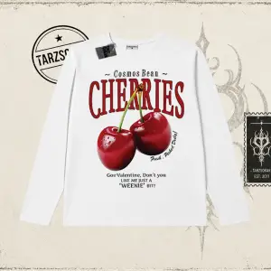 Unisex Cherries Biskilet Yaka  Long Sleeve Beyaz