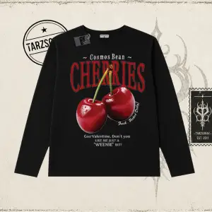 Unisex Cherries Biskilet Yaka  Long Sleeve Beyaz