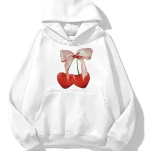 Unisex Cherry Ribbon Sweatshirt Beyaz