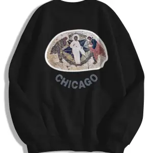 Unisex Chicago Jesus Is King Bisiklet Yaka Sweatshirt Siyah