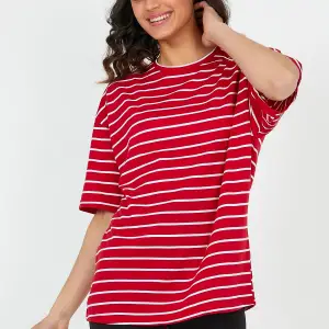 Unisex Çizgili Oversize Beyaz Siyah Tshirt Oversize