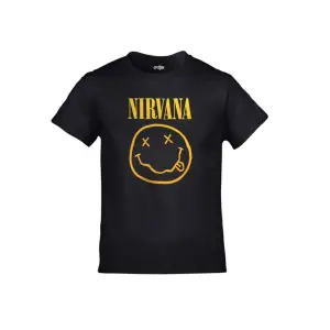 Unisex Çocuk Siyah Nirvana Smiley Face Baskılı