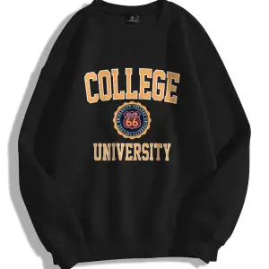 Unisex College University Bisiklet Yaka Sweatshirt Siyah