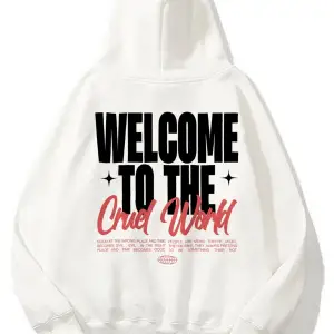 Unisex Cruel World Sweatshirt Hoodie Beyaz