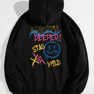 Unisex Deeper Baskılı Oversize Kapüşonlu Sweatshirt Siyah